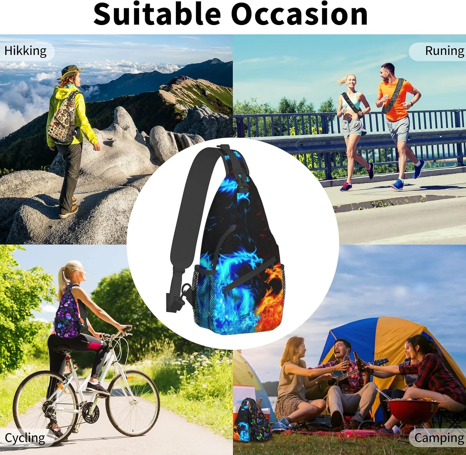 Sling Bag Flame Dragon Sling Backpack Crossbody Bag water resistant Shoulder Chest Bags for men women Travel Hiking Gym anti theft