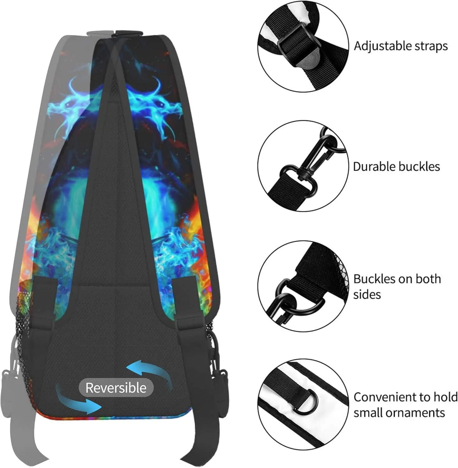 Sling Bag Flame Dragon Sling Backpack Crossbody Bag water resistant Shoulder Chest Bags for men women Travel Hiking Gym anti theft