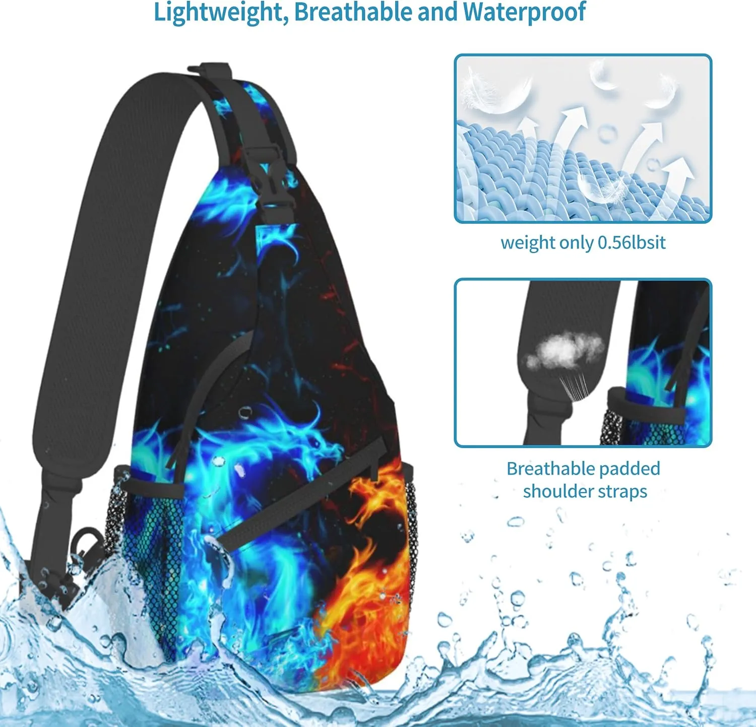 Sling Bag Flame Dragon Sling Backpack Crossbody Bag water resistant Shoulder Chest Bags for men women Travel Hiking Gym anti theft