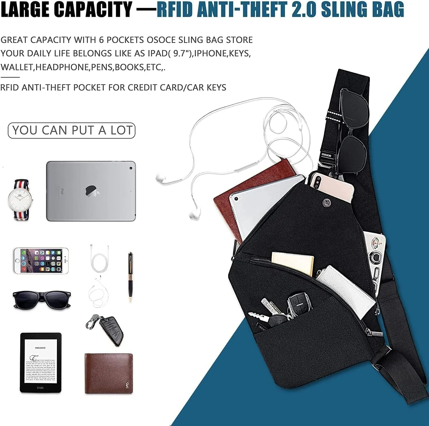 Sling Bag for Men, Crossbody Bag Shoulder Bag for Men Anti-theft Bag for Travel Casual
