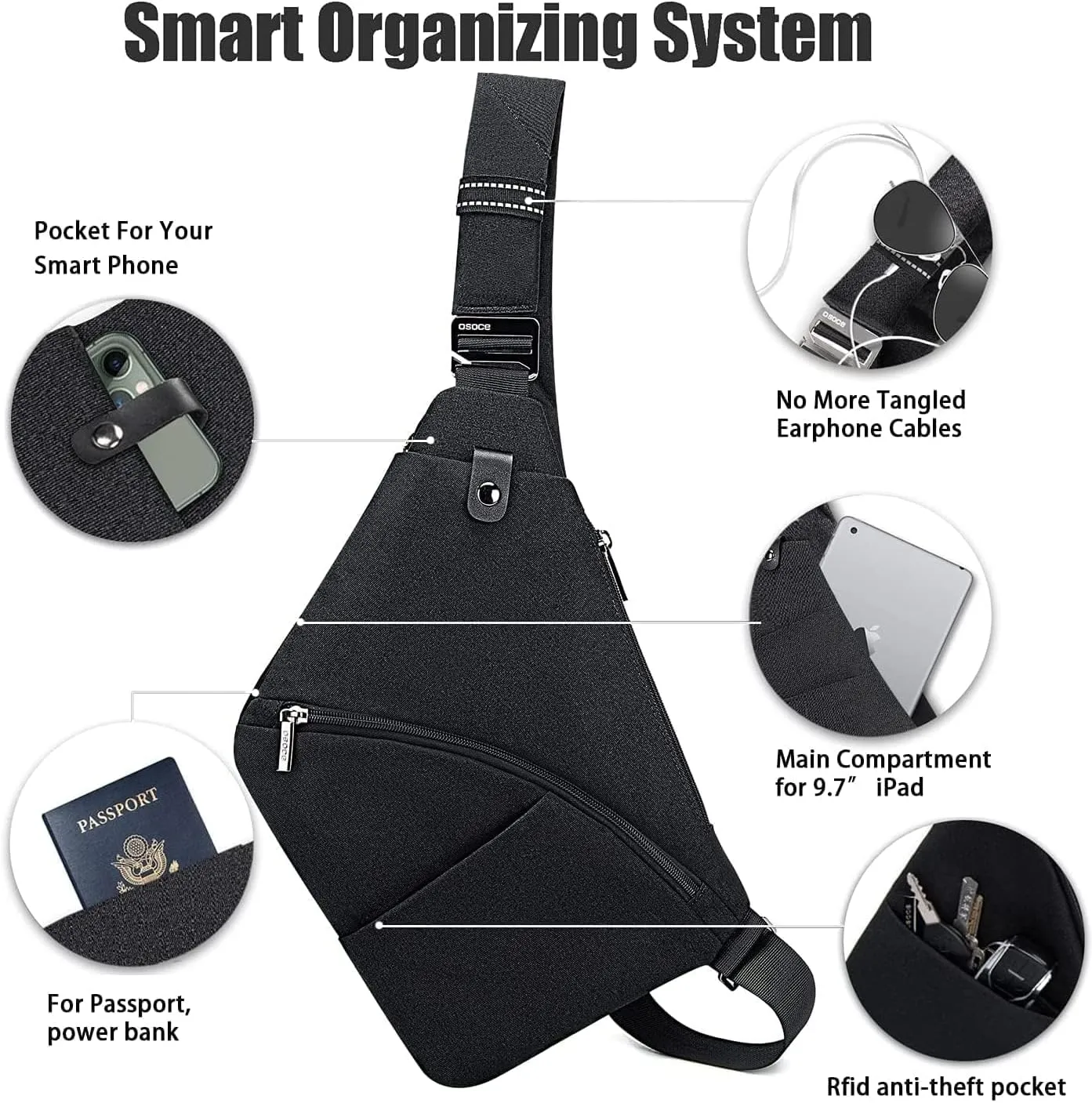 Sling Bag for Men, Crossbody Bag Shoulder Bag for Men Anti-theft Bag for Travel Casual