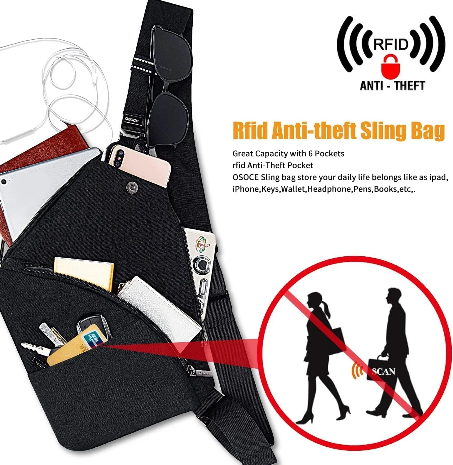 Sling Bag for Men, Crossbody Bag Shoulder Bag for Men Anti-theft Bag for Travel Casual