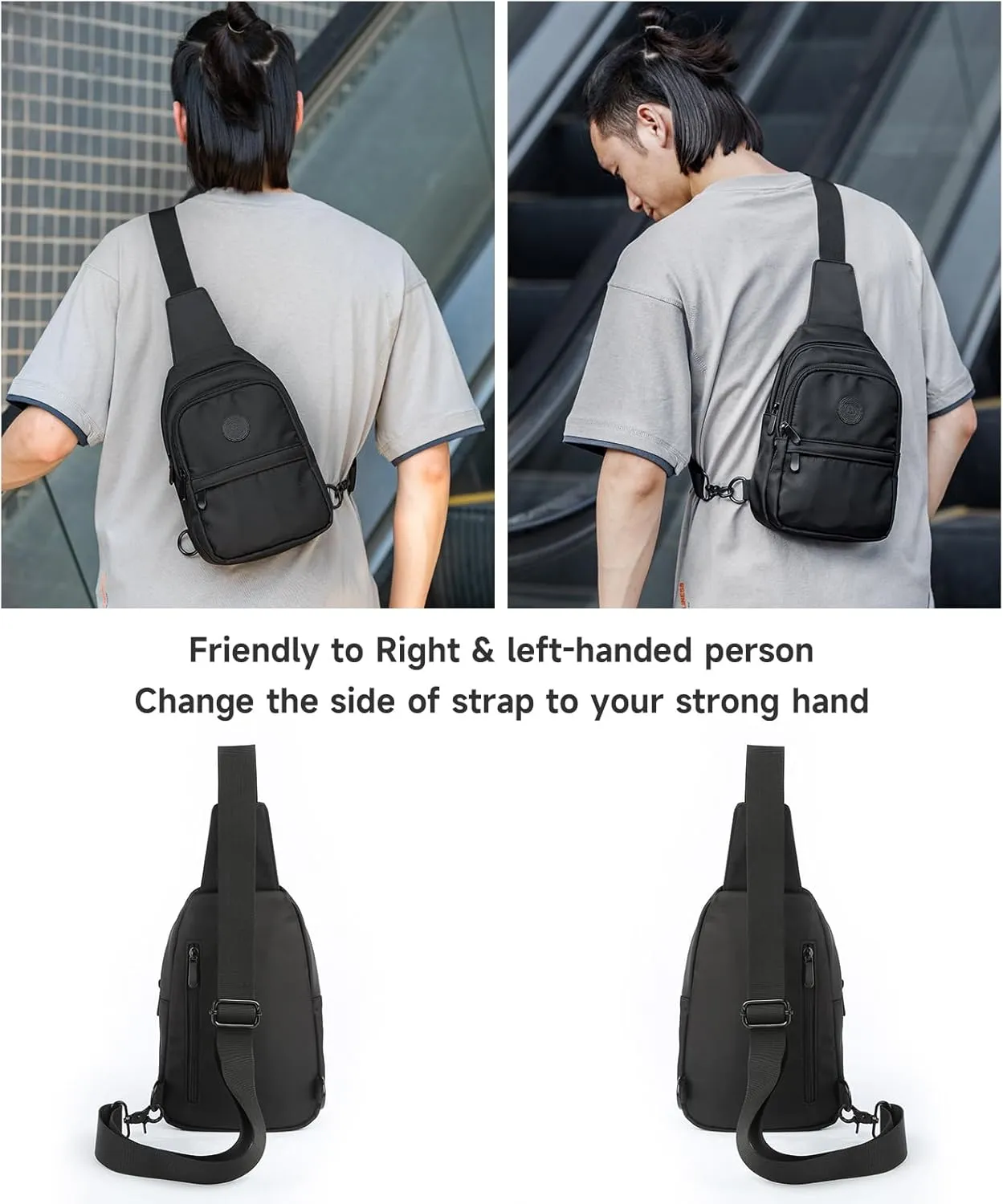 Sling Bag for Men Crossbody Side Bag Man Sling Backpack Waterproof Black for Hiking Travel