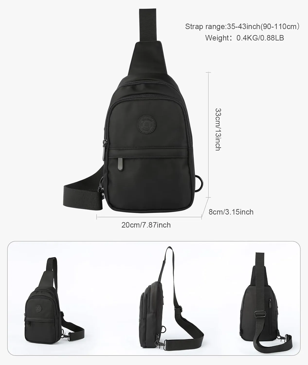 Sling Bag for Men Crossbody Side Bag Man Sling Backpack Waterproof Black for Hiking Travel