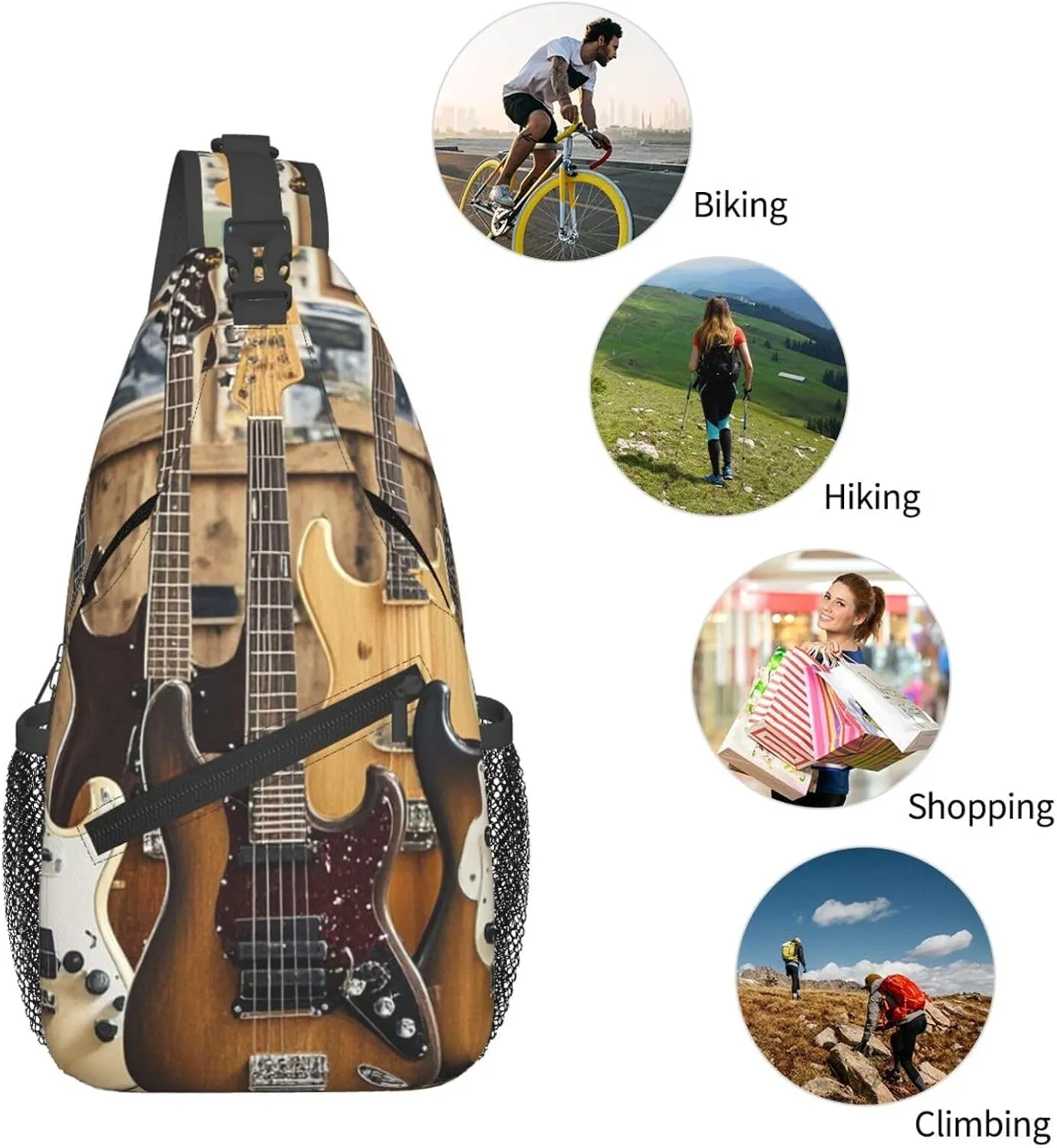 Sling Bag for Men Women Crossbody Backpack Guitar Bass Music Musical Instruments Crossbody Bag Chest Bag for Travel Sport