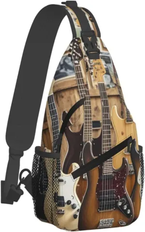 Sling Bag for Men Women Crossbody Backpack Guitar Bass Music Musical Instruments Crossbody Bag Chest Bag for Travel Sport