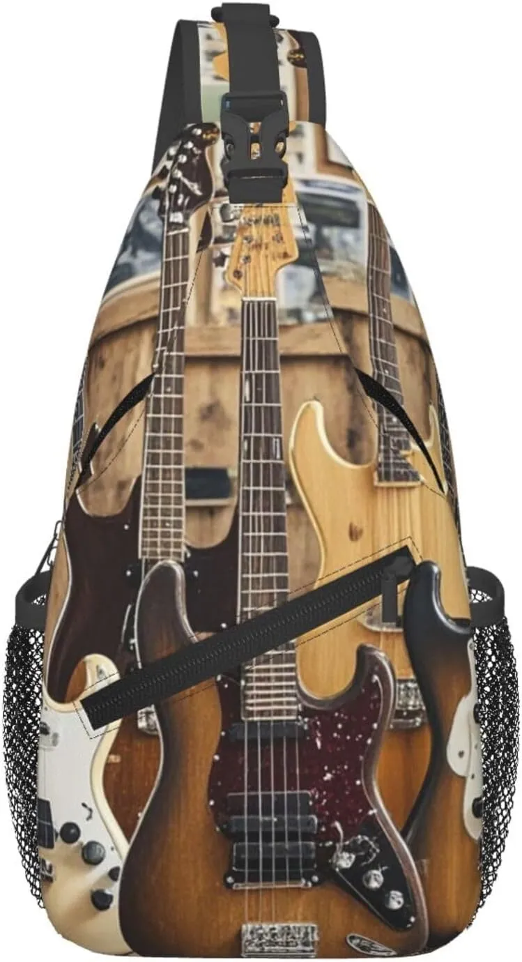 Sling Bag for Men Women Crossbody Backpack Guitar Bass Music Musical Instruments Crossbody Bag Chest Bag for Travel Sport