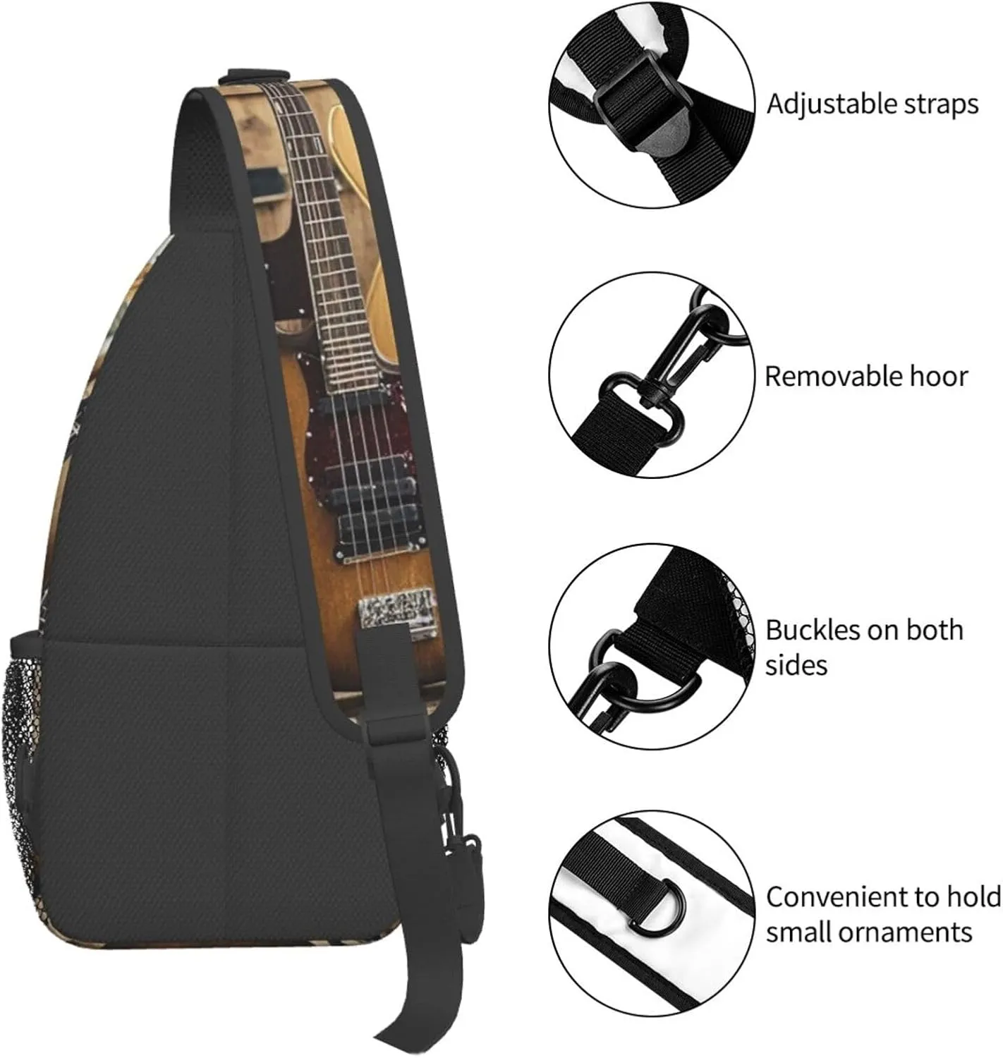 Sling Bag for Men Women Crossbody Backpack Guitar Bass Music Musical Instruments Crossbody Bag Chest Bag for Travel Sport