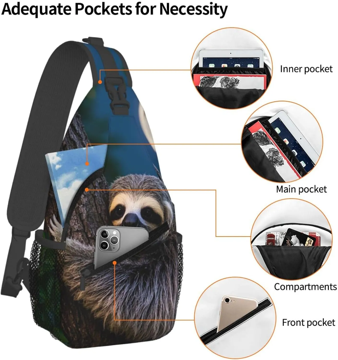 Sling Bag for Men Women Crossbody Backpack Hug tree sloth Crossbody Bag Chest Bag for Travel Sport