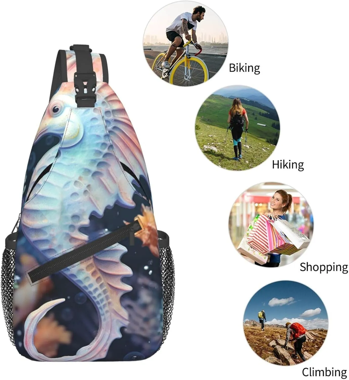 Sling Bag for Men Women Crossbody Backpack Seahorse and starfish Crossbody Bag Chest Bag for Travel Sport