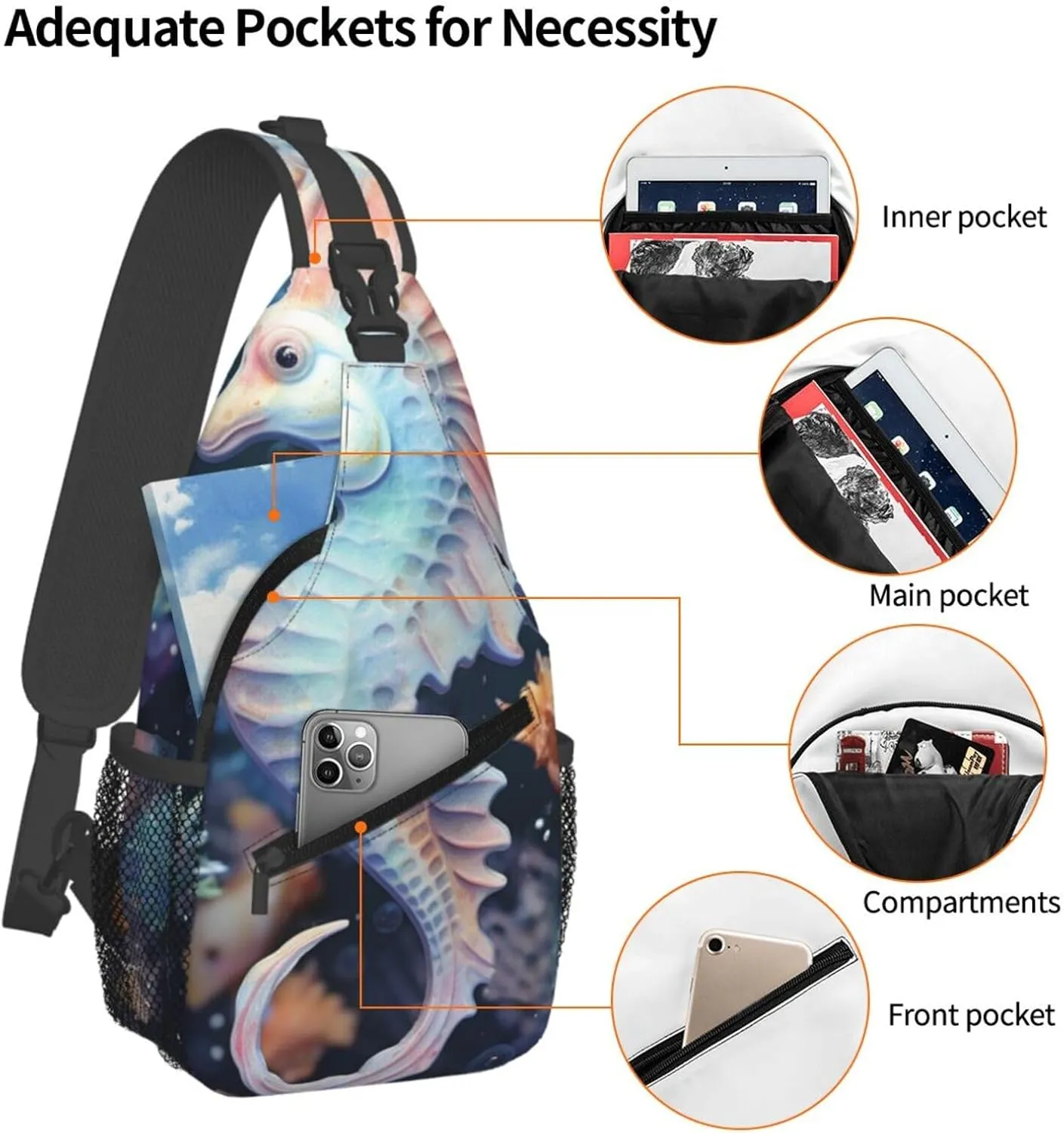 Sling Bag for Men Women Crossbody Backpack Seahorse and starfish Crossbody Bag Chest Bag for Travel Sport
