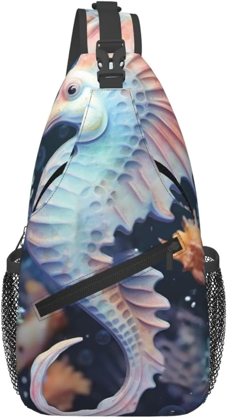 Sling Bag for Men Women Crossbody Backpack Seahorse and starfish Crossbody Bag Chest Bag for Travel Sport
