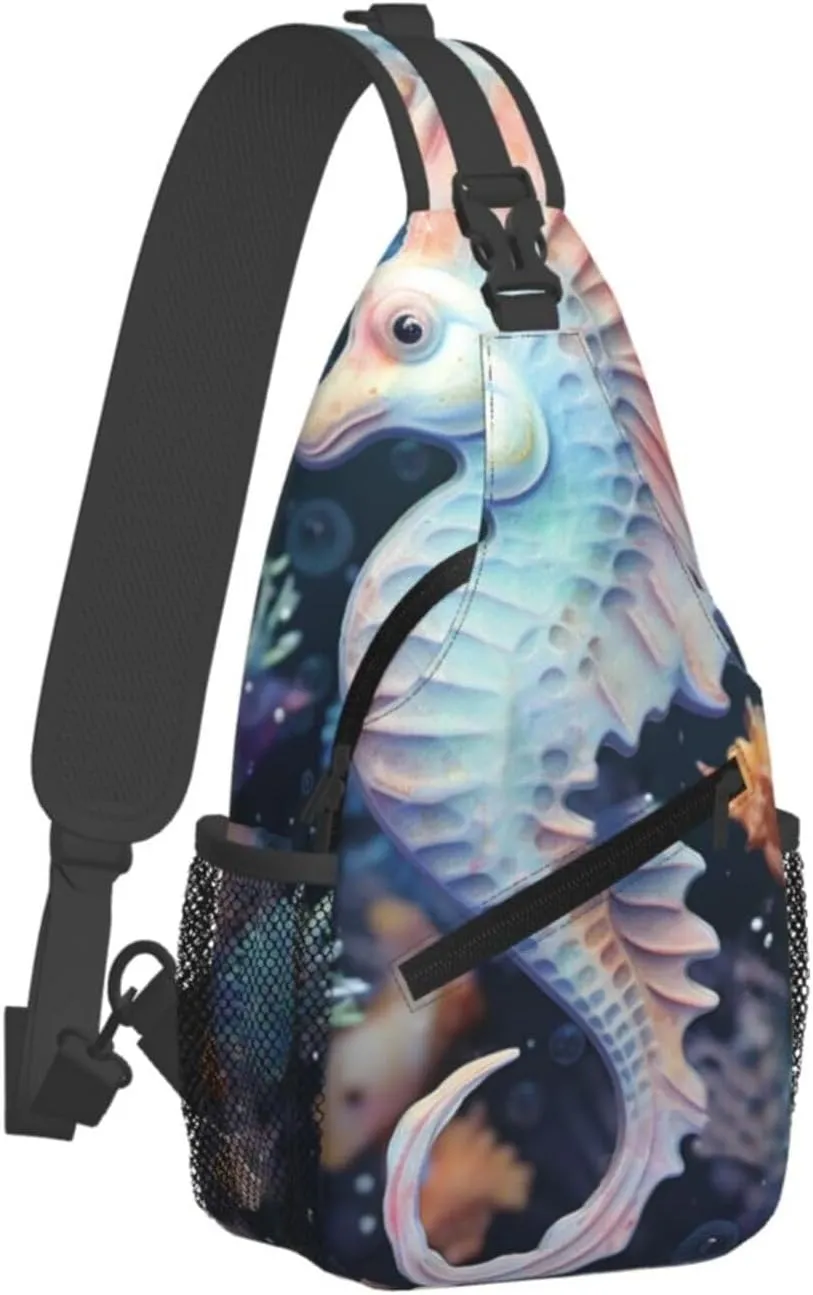 Sling Bag for Men Women Crossbody Backpack Seahorse and starfish Crossbody Bag Chest Bag for Travel Sport