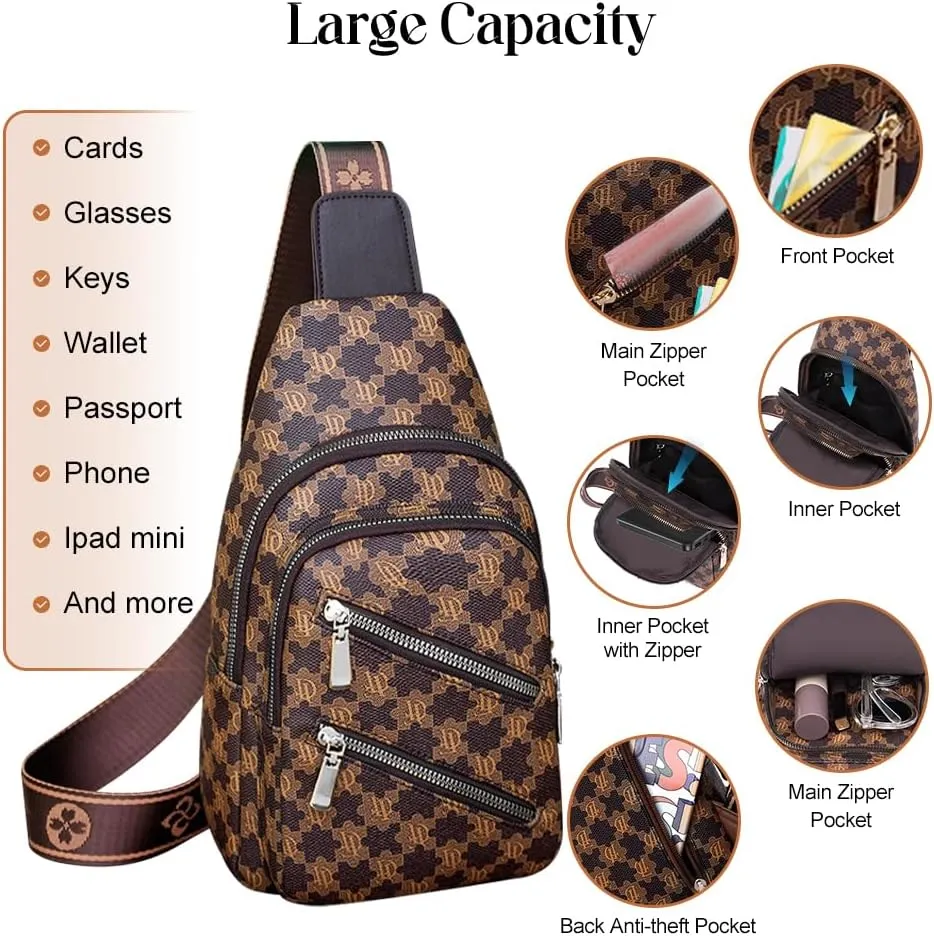 Sling Bag for Women Crossbody Bag Water- Resistant Leather Cross Body Sling Backpack Fanny Pack for Travel& Shopping