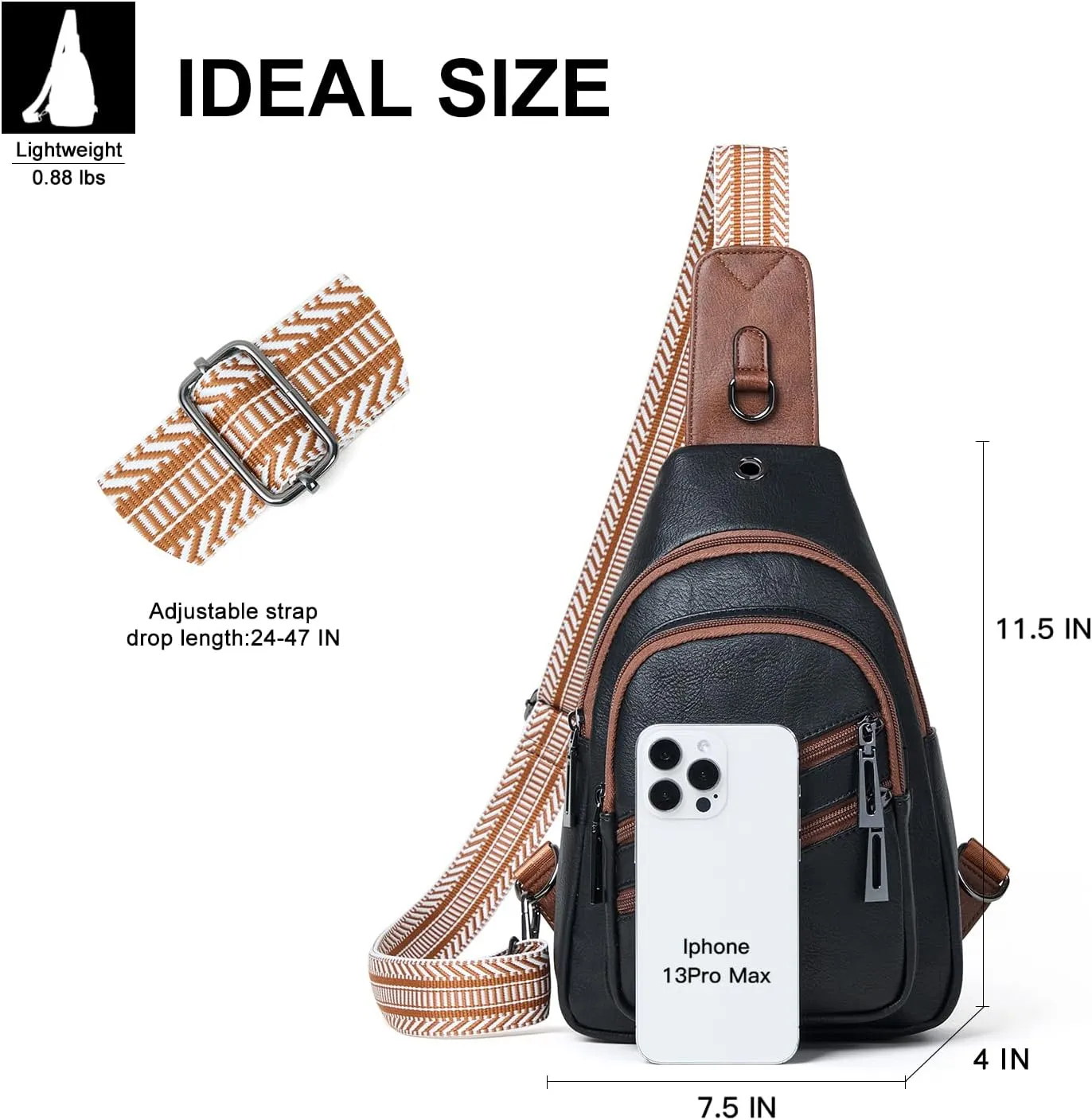 Sling Bag for Women Crossbody Purse Leather Crossbody Bag Fanny Pack Chest Pack for Travel Everyday Vacation