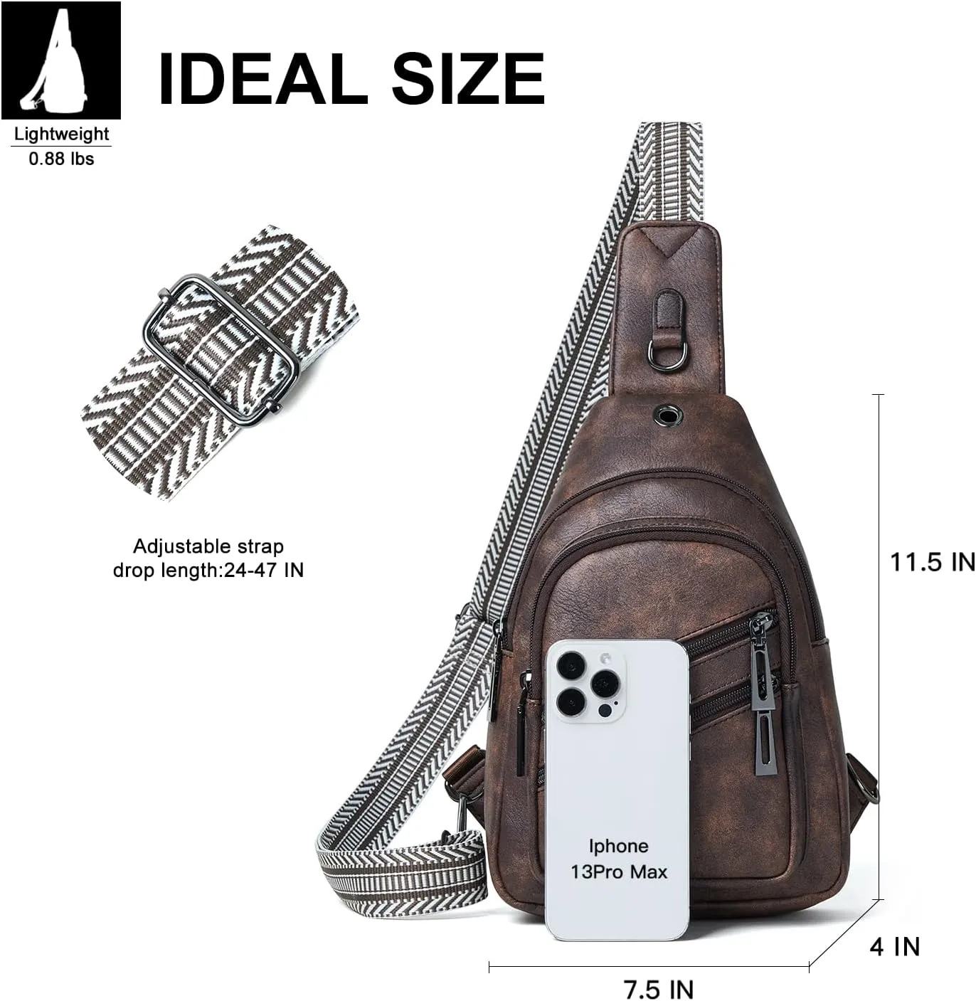 Sling Bag for Women Crossbody Purse Leather Crossbody Bag Fanny Pack Chest Pack for Travel Everyday Vacation