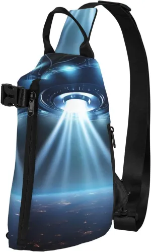 Sling Bag for Women Men Shoulder Bag Universe Landscape Painting Chest Bag Travel Fanny Pack Lightweight Casual Daypack, Ufo Spaceship, One Size