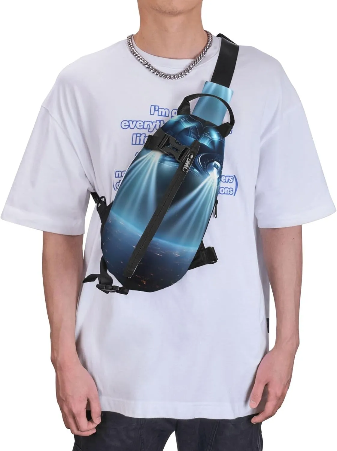 Sling Bag for Women Men Shoulder Bag Universe Landscape Painting Chest Bag Travel Fanny Pack Lightweight Casual Daypack, Ufo Spaceship, One Size