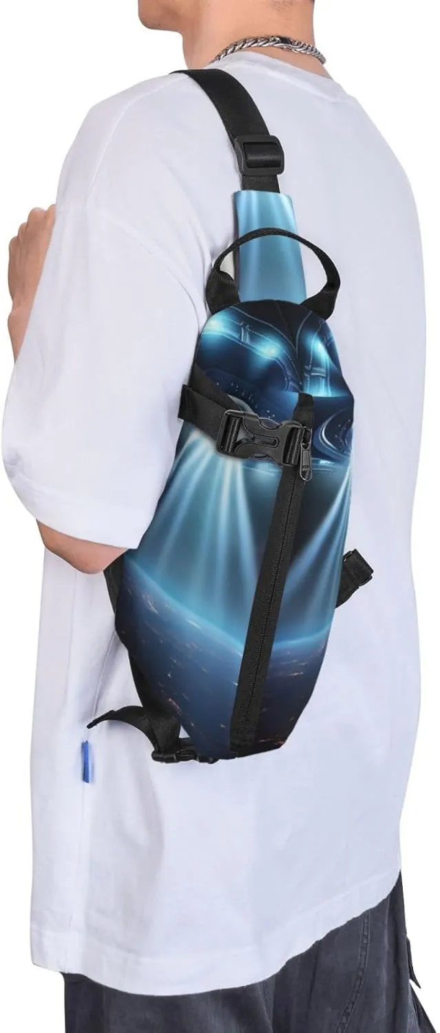 Sling Bag for Women Men Shoulder Bag Universe Landscape Painting Chest Bag Travel Fanny Pack Lightweight Casual Daypack, Ufo Spaceship, One Size