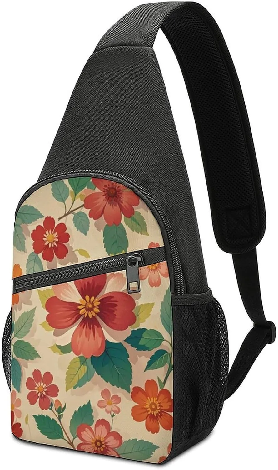 Sling Bag Yellow Floral Fragments Crossbody Bag Sling Backpack Chest Bag Casual Daypack for Travel Hiking
