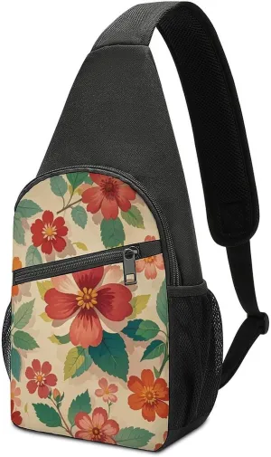 Sling Bag Yellow Floral Fragments Crossbody Bag Sling Backpack Chest Bag Casual Daypack for Travel Hiking
