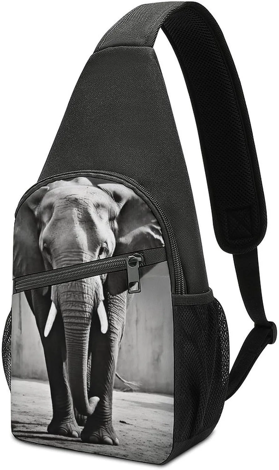 Sling Bags Black White Elephant Crossbody Bag for Women Men Cross Body Bag for Travel Hiking Shopping