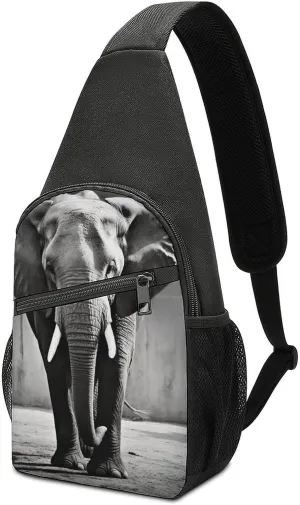 Sling Bags Black White Elephant Crossbody Bag for Women Men Cross Body Bag for Travel Hiking Shopping