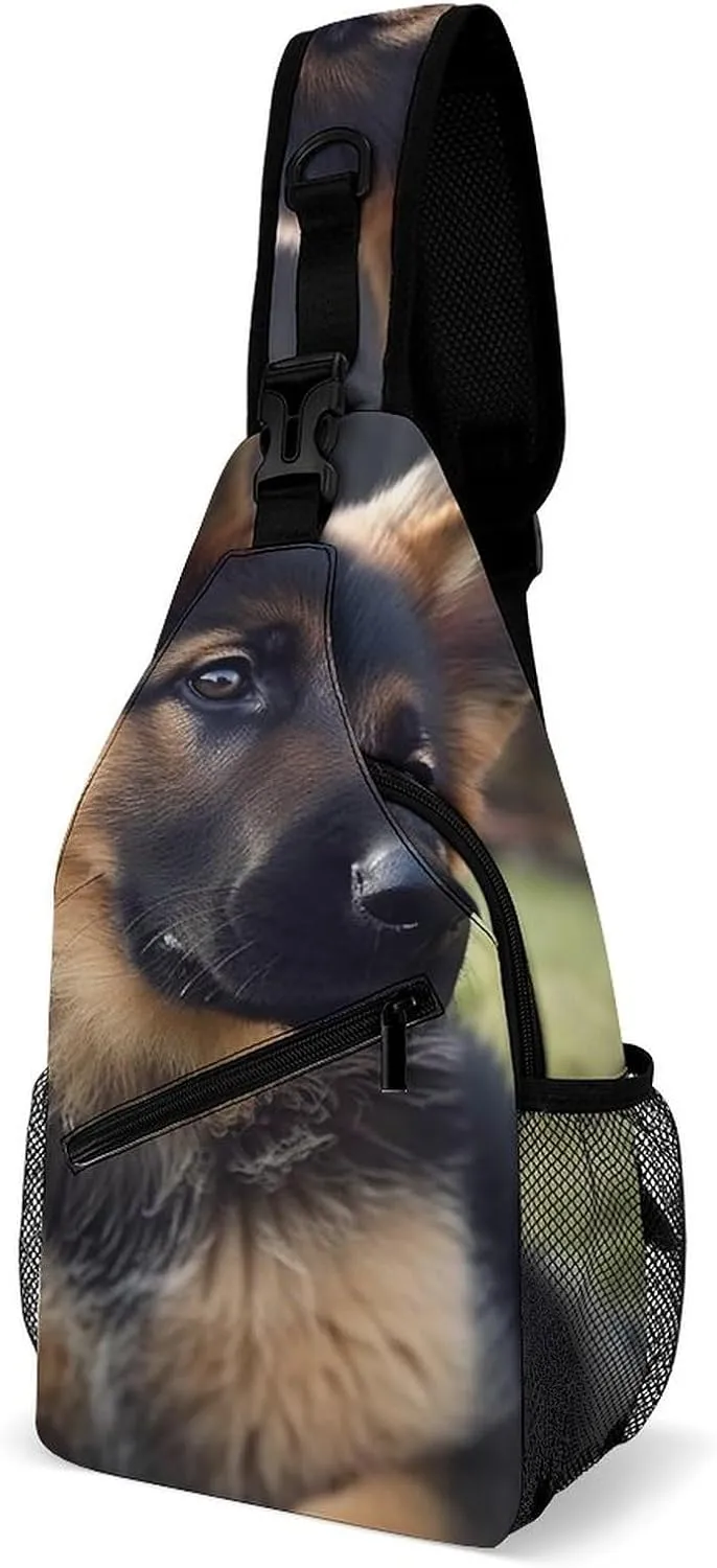 Sling Bags German Shepherd Puppy Crossbody Bag for Women Men Cross Body Bag for Travel Hiking Shopping