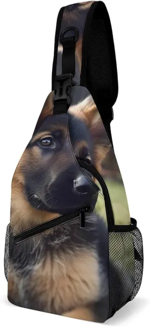 Sling Bags German Shepherd Puppy Crossbody Bag for Women Men Cross Body Bag for Travel Hiking Shopping
