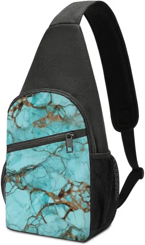 Sling Bags Turquoise Marble Crossbody Bag for Women Men Cross Body Bag for Travel Hiking Shopping