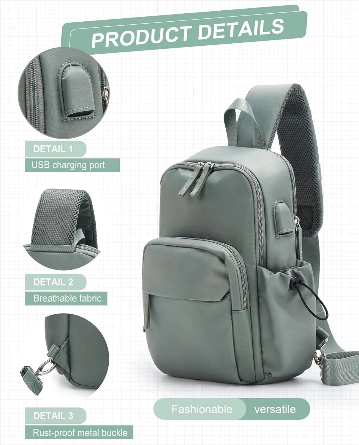 Sling Crossbody Bag for Men Women, Tactical Backpack Shoulder Daypack Mini Anti-Theft Motorcycle Chest Bags, Small One Strap Backpack for Casual Travel Hiking Outdoor Sports Green