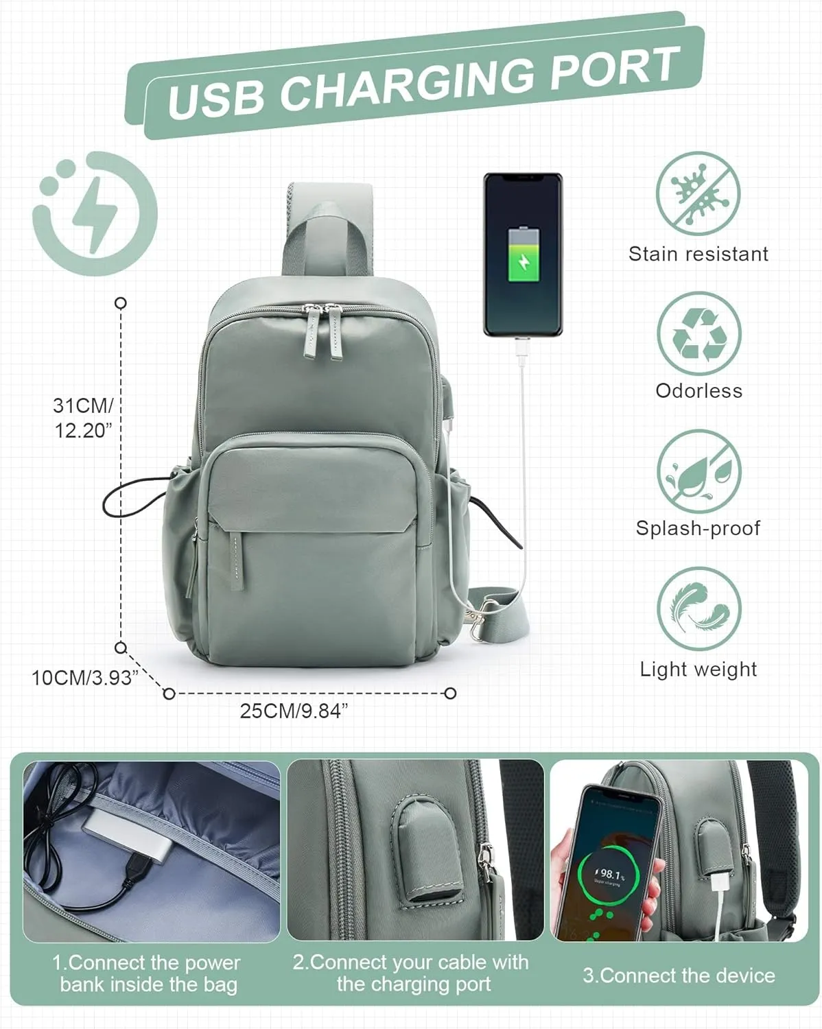 Sling Crossbody Bag for Men Women, Tactical Backpack Shoulder Daypack Mini Anti-Theft Motorcycle Chest Bags, Small One Strap Backpack for Casual Travel Hiking Outdoor Sports Green