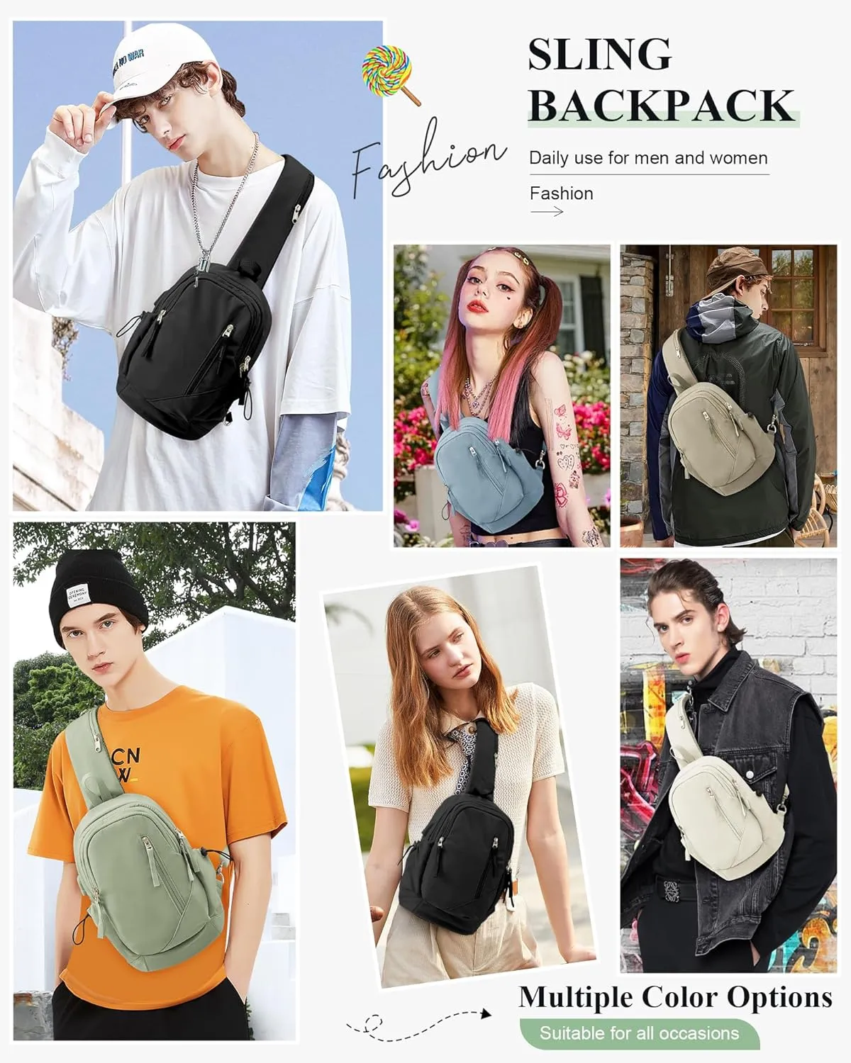 Sling Crossbody Bag for Men Women, Tactical Backpack Shoulder Daypack Mini Anti-Theft Motorcycle Chest Bags, Small One Strap Backpack for Casual Travel Hiking Outdoor Sports Khaki