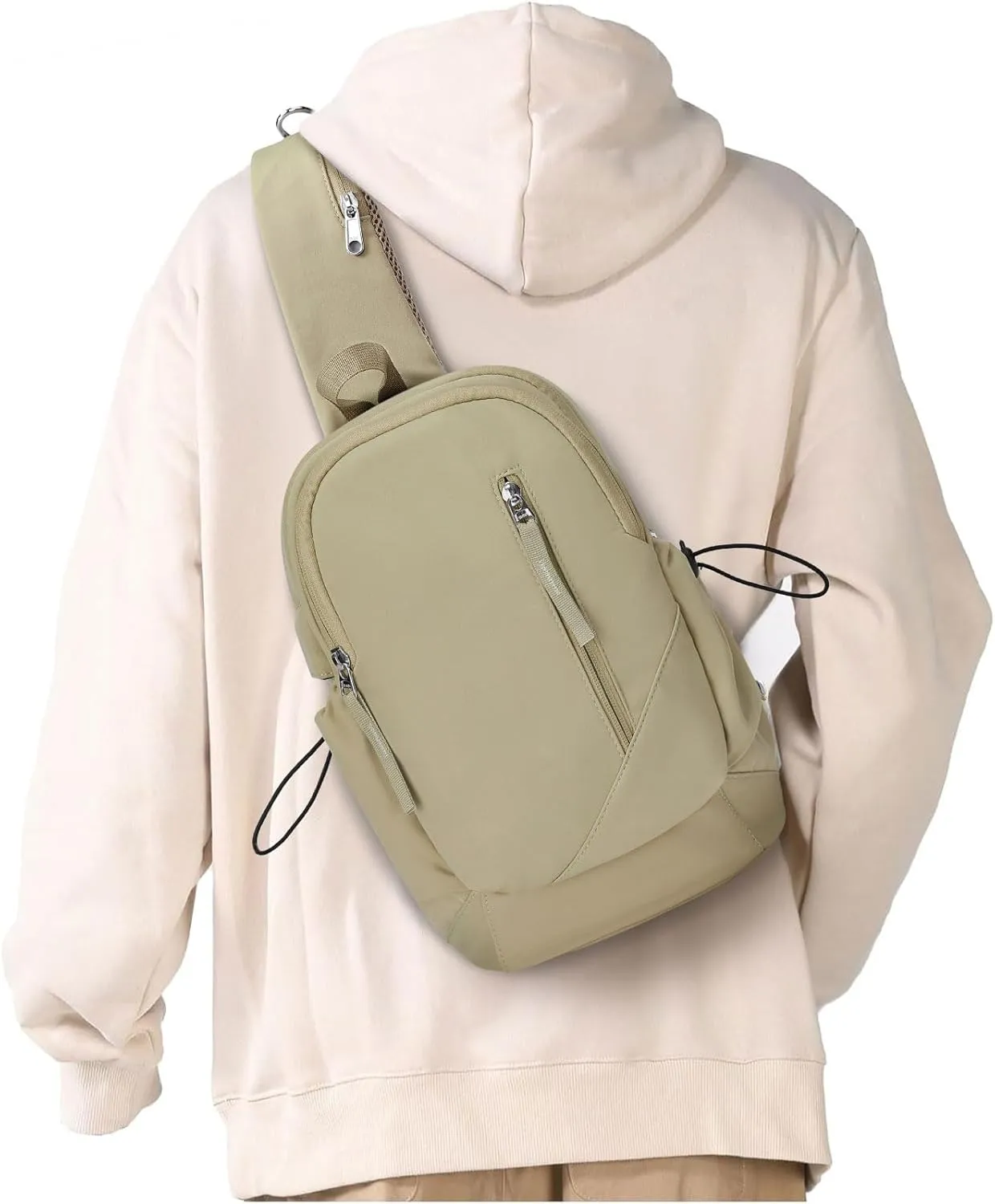 Sling Crossbody Bag for Men Women, Tactical Backpack Shoulder Daypack Mini Anti-Theft Motorcycle Chest Bags, Small One Strap Backpack for Casual Travel Hiking Outdoor Sports Khaki