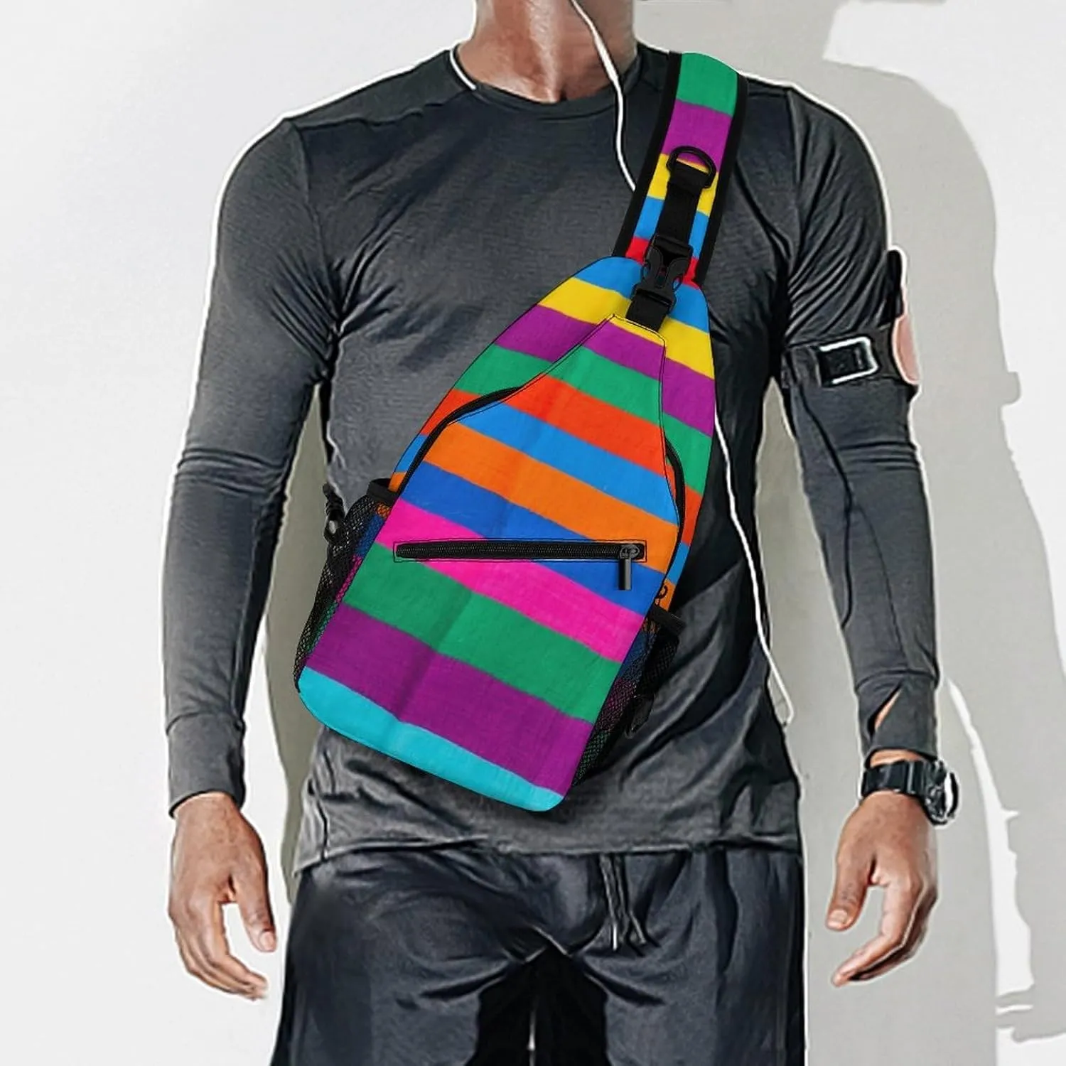 Sling Shoulder Backpack for Men Women Anti-Theft Multipurpose Travel Backpack Camping Outdoor Bag, Colorful Mexican Blanket Stripes Art Crossbody Daypacks Shoulder Packs