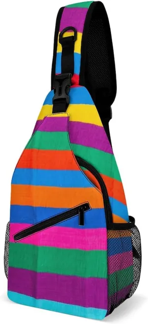 Sling Shoulder Backpack for Men Women Anti-Theft Multipurpose Travel Backpack Camping Outdoor Bag, Colorful Mexican Blanket Stripes Art Crossbody Daypacks Shoulder Packs