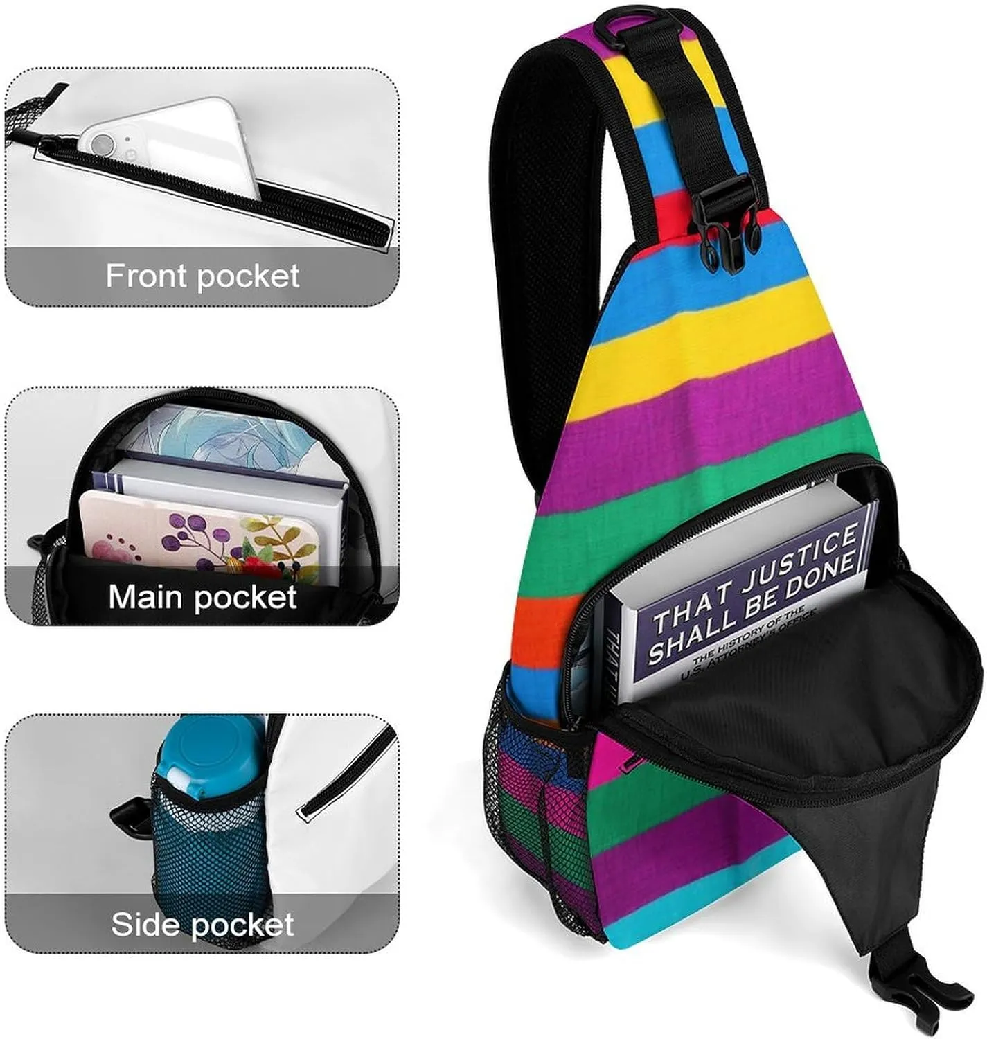 Sling Shoulder Backpack for Men Women Anti-Theft Multipurpose Travel Backpack Camping Outdoor Bag, Colorful Mexican Blanket Stripes Art Crossbody Daypacks Shoulder Packs