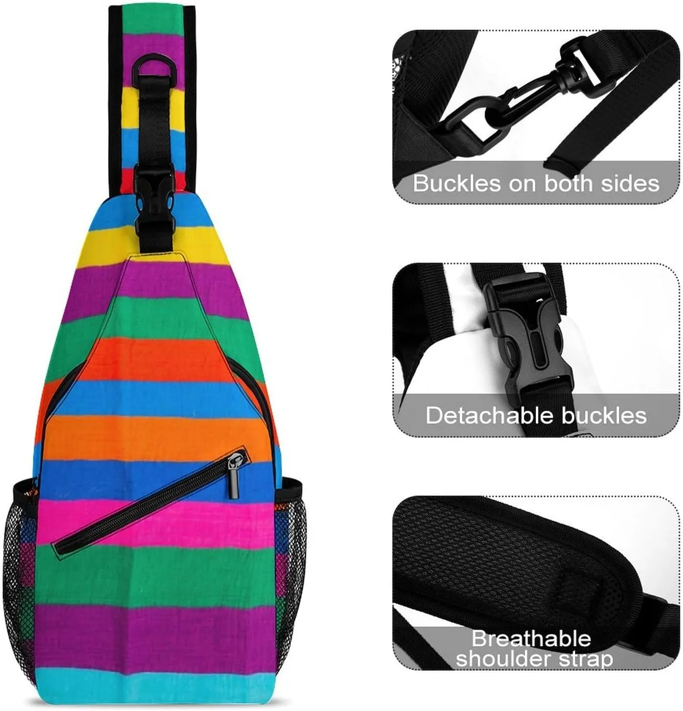 Sling Shoulder Backpack for Men Women Anti-Theft Multipurpose Travel Backpack Camping Outdoor Bag, Colorful Mexican Blanket Stripes Art Crossbody Daypacks Shoulder Packs