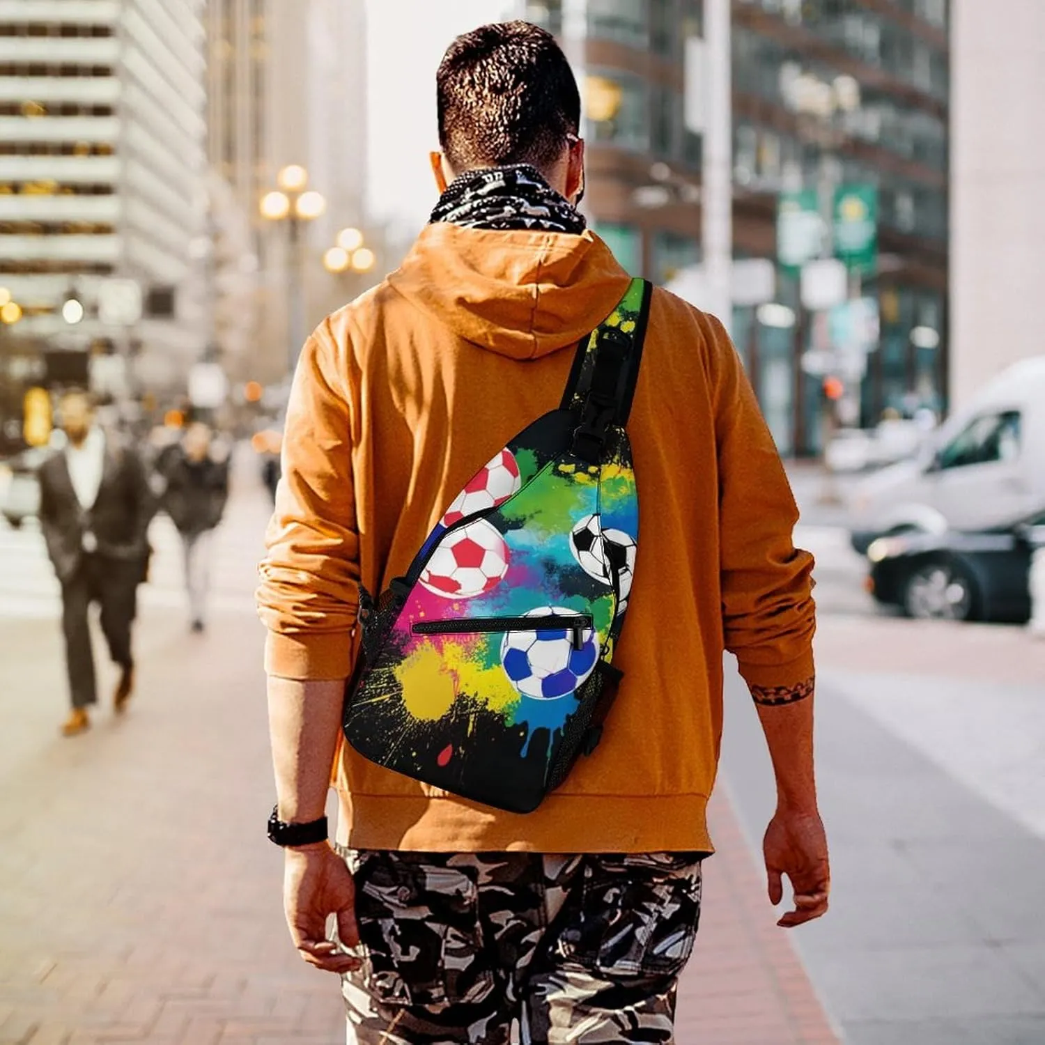 Sling Shoulder Backpack for Men Women Multipurpose Anti-Theft Gym Bags Sack Daypack Outdoor Backpack Carry On Bag, Colorful Splash Ink Soccer Ball Football Black Shoulder Crossbody Bag Chest Pack