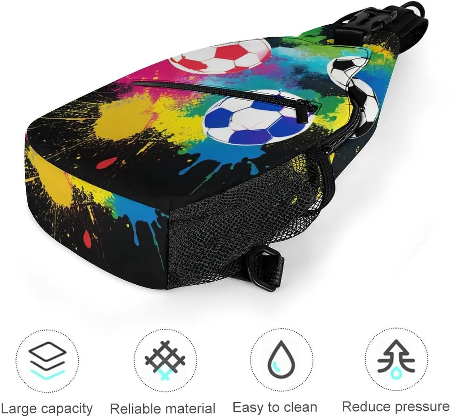 Sling Shoulder Backpack for Men Women Multipurpose Anti-Theft Gym Bags Sack Daypack Outdoor Backpack Carry On Bag, Colorful Splash Ink Soccer Ball Football Black Shoulder Crossbody Bag Chest Pack