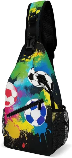 Sling Shoulder Backpack for Men Women Multipurpose Anti-Theft Gym Bags Sack Daypack Outdoor Backpack Carry On Bag, Colorful Splash Ink Soccer Ball Football Black Shoulder Crossbody Bag Chest Pack