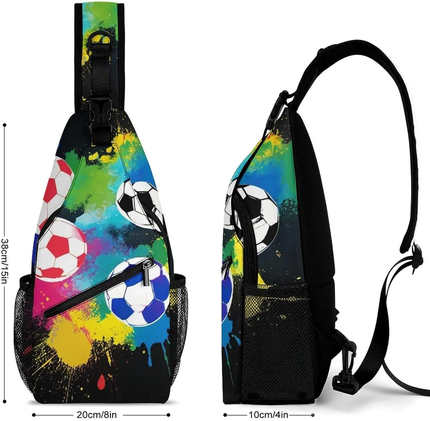 Sling Shoulder Backpack for Men Women Multipurpose Anti-Theft Gym Bags Sack Daypack Outdoor Backpack Carry On Bag, Colorful Splash Ink Soccer Ball Football Black Shoulder Crossbody Bag Chest Pack
