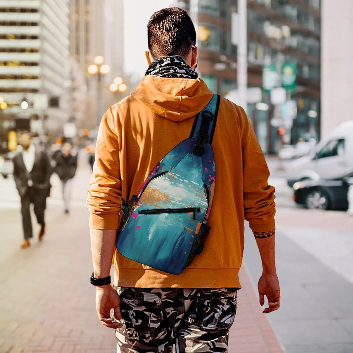 Small Crossbody Sling Backpack Abstract Oil Painting Chest Bags for Traveling Chest Fashion Shoulder Bag