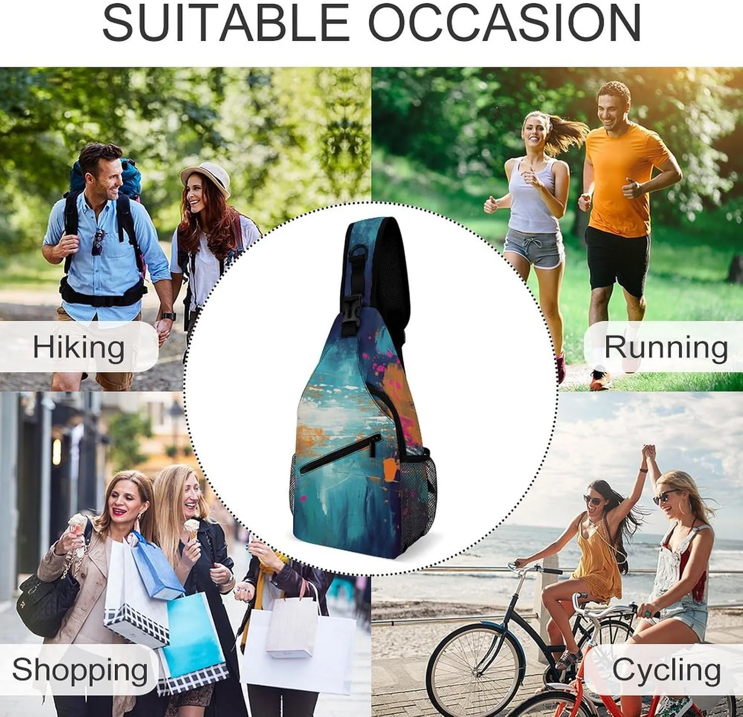 Small Crossbody Sling Backpack Abstract Oil Painting Chest Bags for Traveling Chest Fashion Shoulder Bag
