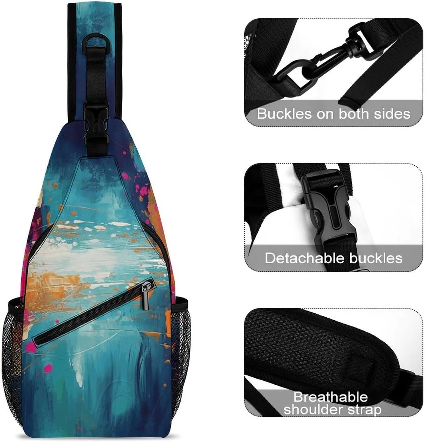 Small Crossbody Sling Backpack Abstract Oil Painting Chest Bags for Traveling Chest Fashion Shoulder Bag