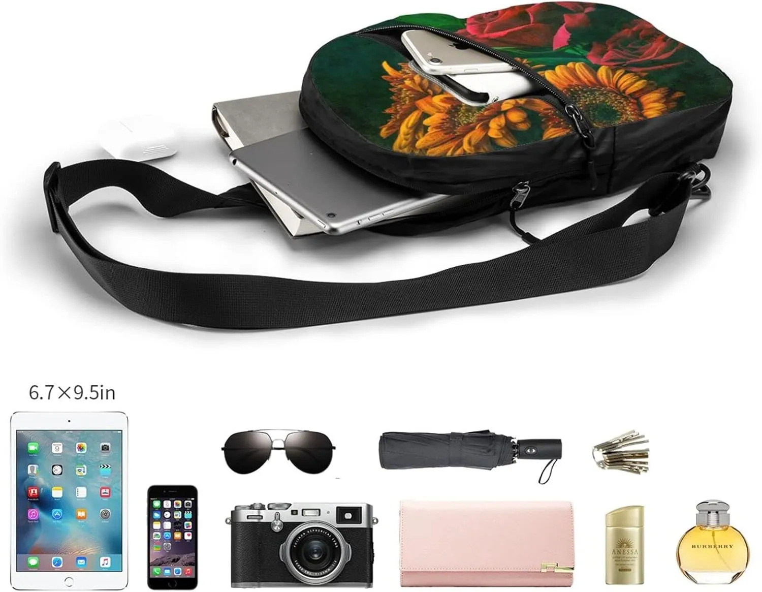 Small Crossbody Sling Backpack Anti Theft Backpack For Traveling Chest Sunflower And Rose Shoulder Bag For Men Women