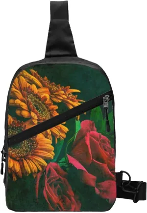 Small Crossbody Sling Backpack Anti Theft Backpack For Traveling Chest Sunflower And Rose Shoulder Bag For Men Women