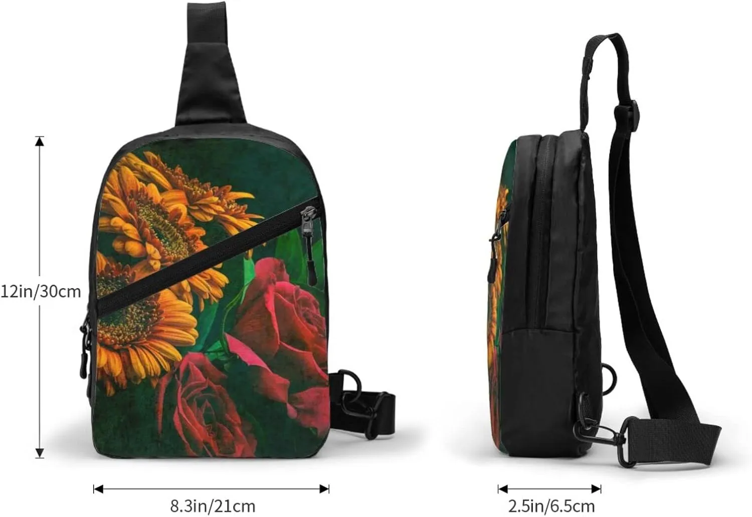 Small Crossbody Sling Backpack Anti Theft Backpack For Traveling Chest Sunflower And Rose Shoulder Bag For Men Women
