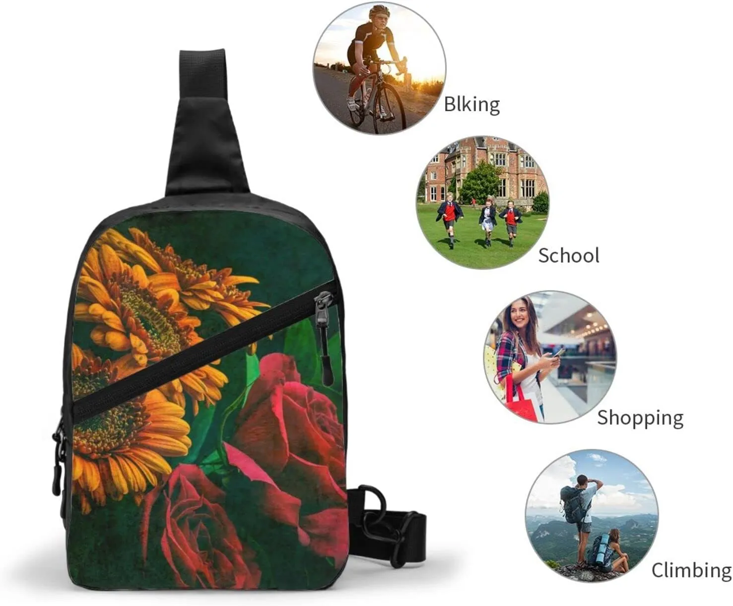 Small Crossbody Sling Backpack Anti Theft Backpack For Traveling Chest Sunflower And Rose Shoulder Bag For Men Women