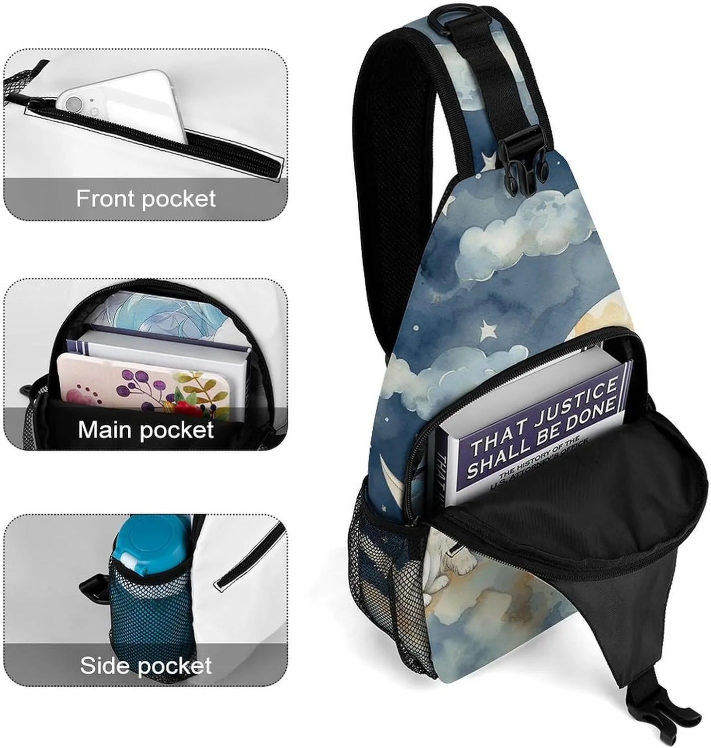 Small Crossbody Sling Backpack Smooth Round Rock Chest Bags for Traveling Chest Fashion Shoulder Bag